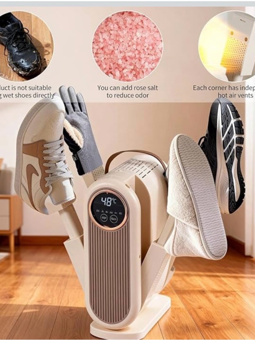 Portable Shoe Dryer & Warmer - Cream/Brown - Picture 4 of 13